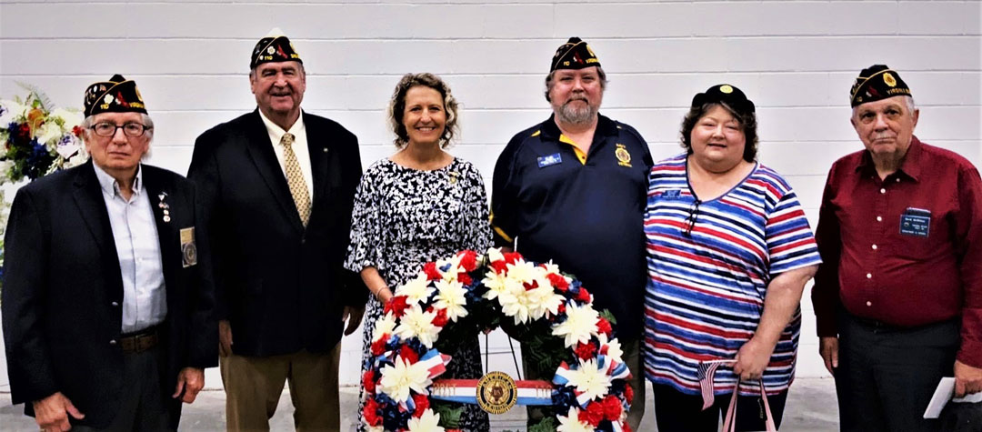 Group Photo: (left to right) Bert Wendell, Jr, Post Historian; Fred Kinkin, 2nd District Commander; Jen Kiggans, Virginia 2nd District U.S. Congresswoman and Post 110 member; Rick Jones, Post Commander; Tonya Jones, President of the Auxiliary Unit 110; and Mark McMillan, Post Sgt at Arms.  (Photography by Bert and Woody Wendell)