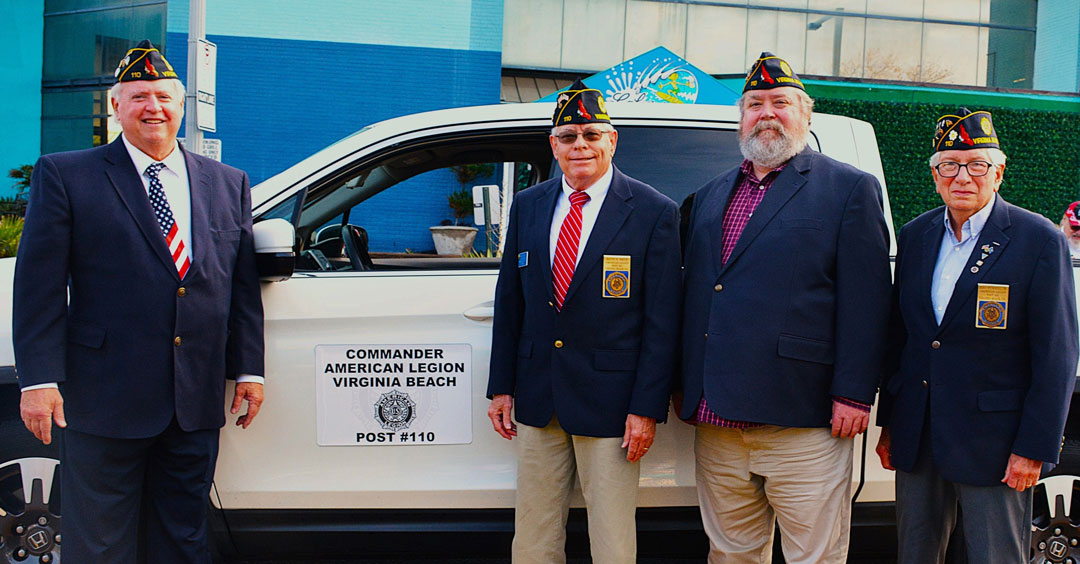 Legionnaires of the SSgt Robert C. Melberg, U.S. Army, American Legion Post 110 participated in the Veterans Day Parade on November 11, 2024 in Virginia Beach, VA.  In the photo (L to R) are Post Commander Ron Basso, Chaplain Dave Smith, Past Commander Rick Jones and Historian Bert Wendell, Jr.  (Photography by Tonya Jones)