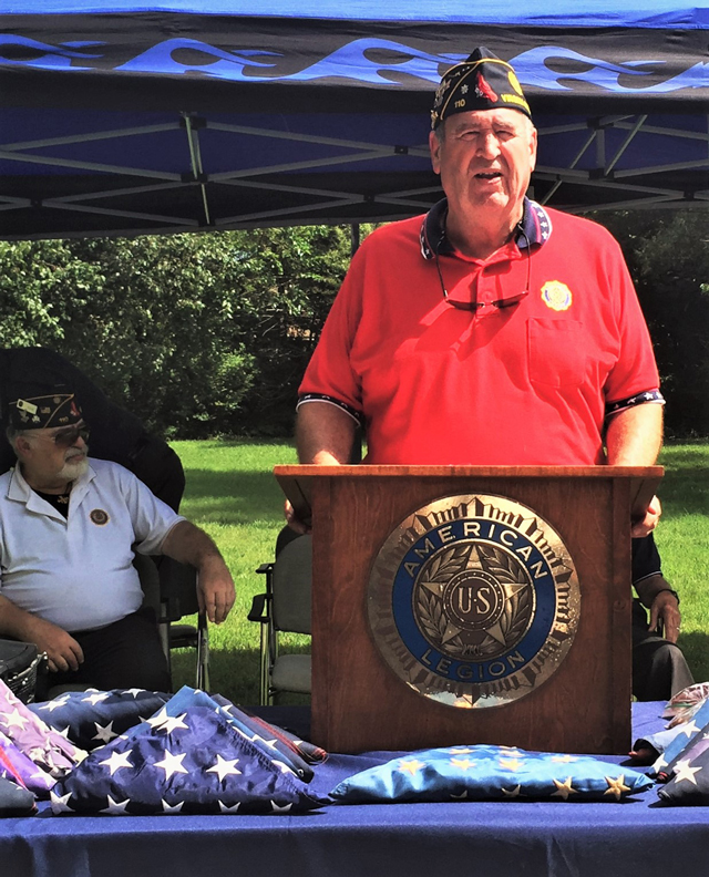 American Legion Post 110 Adjutant Fred Kinkin                              delivers his remarks at the 2021 Flag Day                              Ceremony which was held on June 14th at Our Lady                              of Perpetual Help in VA Beach, VA. (Photography                              by George Schmidt)
